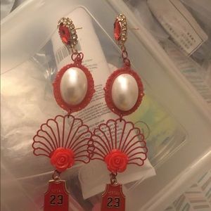 Handmade Michael jordan cameo pearl earrings
